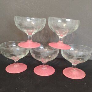 Standard Glass Vintage Art Deco Dessert/Sherbet/Champagne Glass, Set of 5, Rare